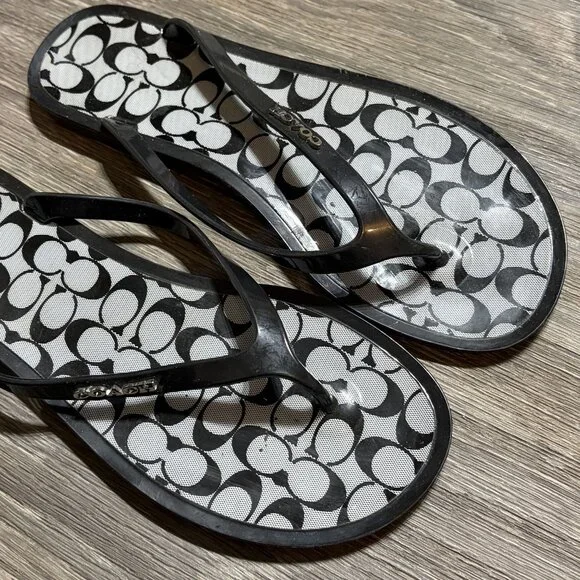 Coach Lyra Jelly Signature Thong FlipFlop Sandals Size 7 Preppy Y2K Logo Black - Picture 3 of 9